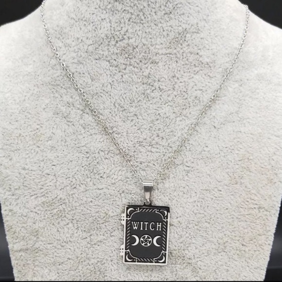 Triple Moon Witch Crescent moons Spell Book Pentagram Silver Necklace Jewelry - Picture 6 of 8